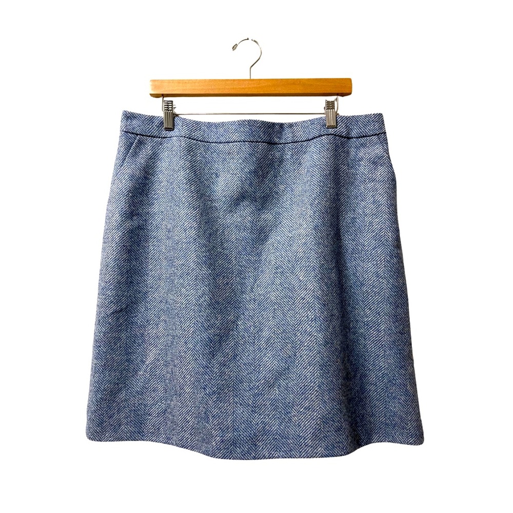 Boden Coastal Blue British Tweed Wool Mini Shift Skirt Size 14L